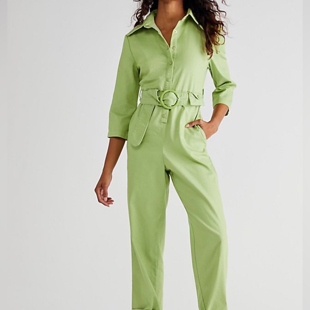 House of Sunny Golden Years Lime Green Belted Coveralls Groovy Jumpsuit Size 2